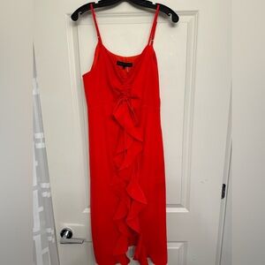 Endless Rose - Red cinched and cascading ruffle front Dress - Size Large